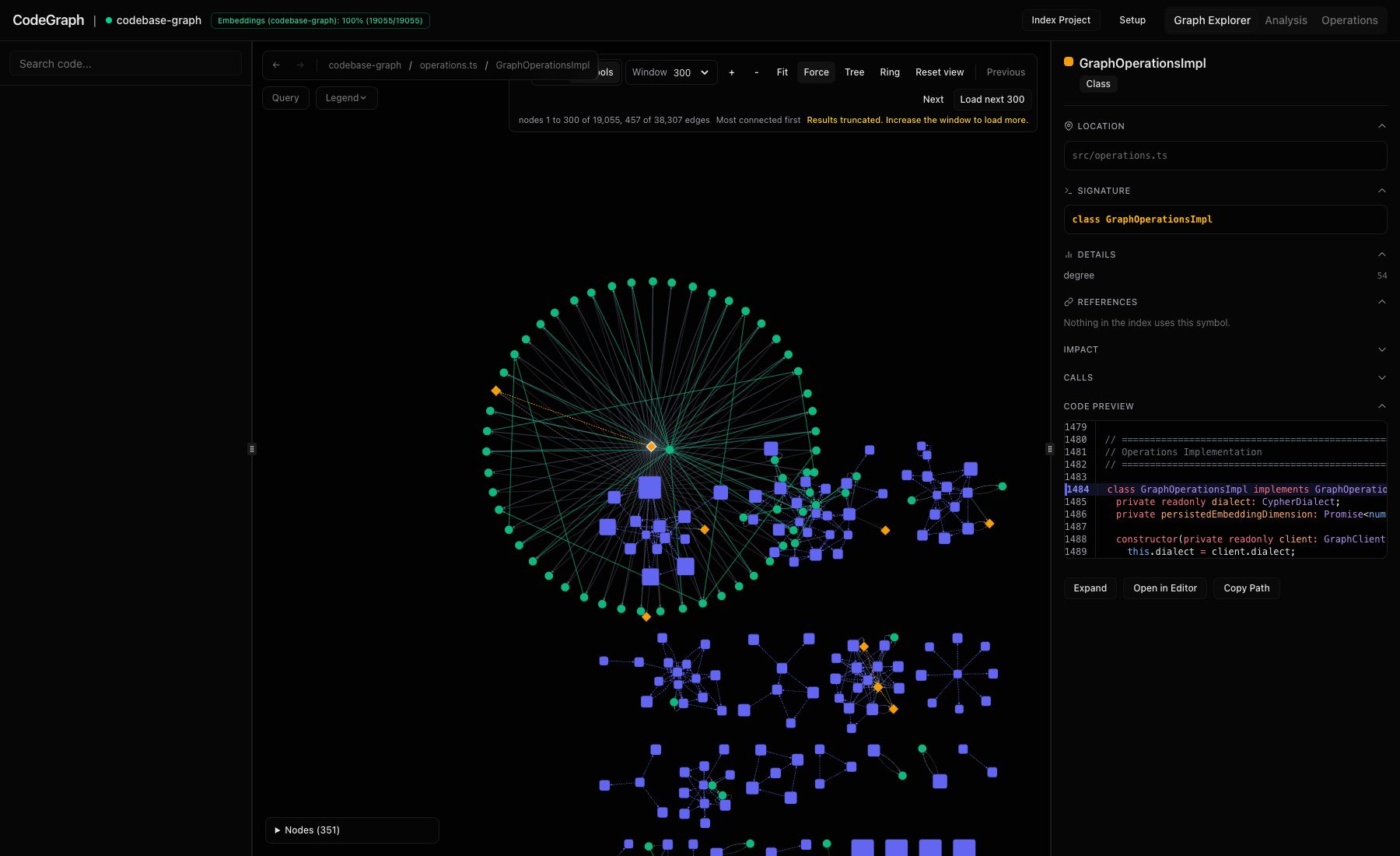 CodeGraph Graph Explorer after in-place neighbor expansion, with the selected node and its newly added neighbors visible in the preserved viewport